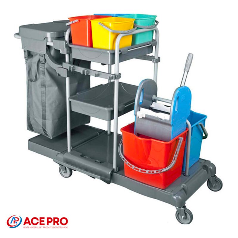 Chariot de Nettoyage 2 Seaux 25 Litres + 4 Seaux 5 Litres + Sac