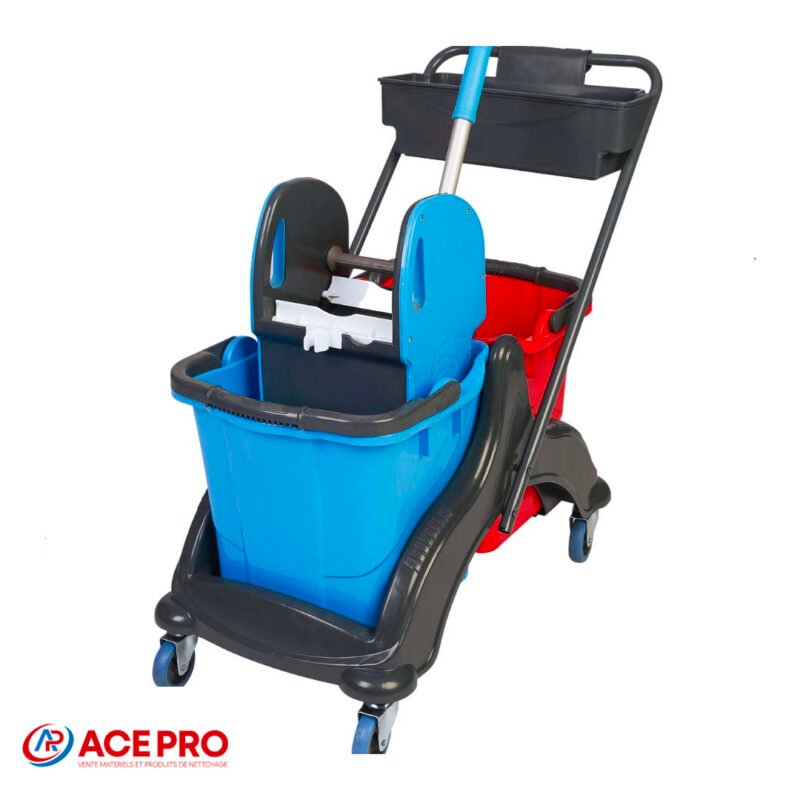 Chariot de nettoyage double seaux 25L + presse + panier